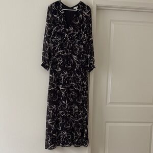 Leith Black and White V-Neck Gown with Bishop Sleeves